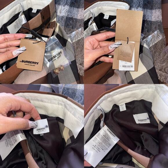 Burberry Aimie Tailored Check Print Button Hem Pant in Dark Birch Brown - Picture 17 of 17